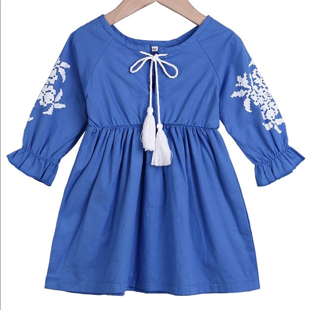 Blue Toddler Dress with embroidery
